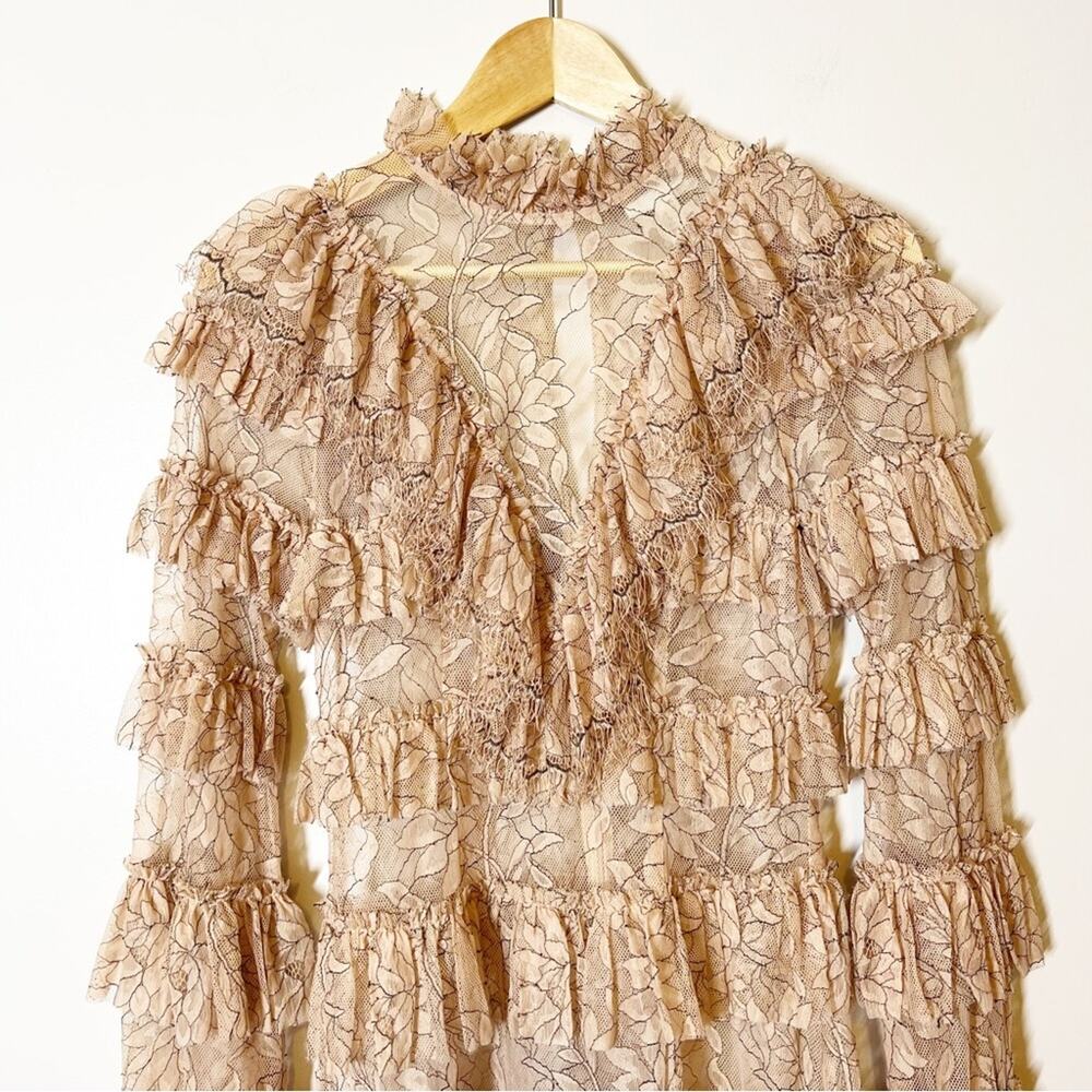 Alice McCall Calypso Mini Dress Lace Ruffle Mock Neck US 2 - Picture 4 of 14